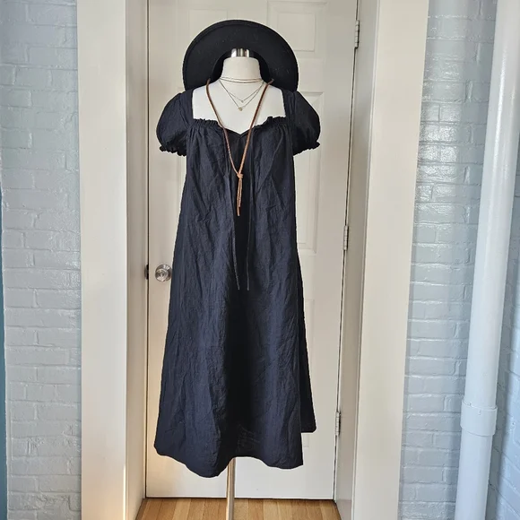 The Lullaby Club Women's Black Cotton Linen Blend Sawyer Babydoll Midi Dress XS - Picture 3 of 12